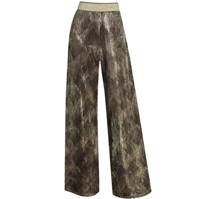 Me&thee Women's Nostalgia Gold Metallic Wide Leg Trousers In Brown