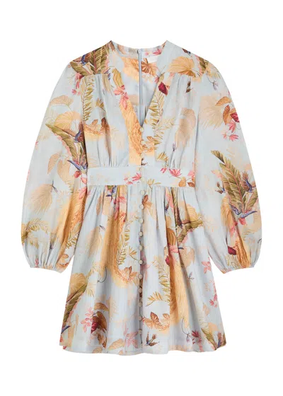 Zimmermann Ascension Linen Plunge Mini Dress In White