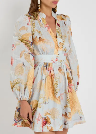 Zimmermann Ascension Linen Plunge Mini Dress In White