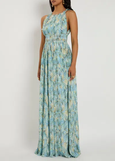 Veronica Beard Yardley Floral Pleated Chiffon Gown In Blue