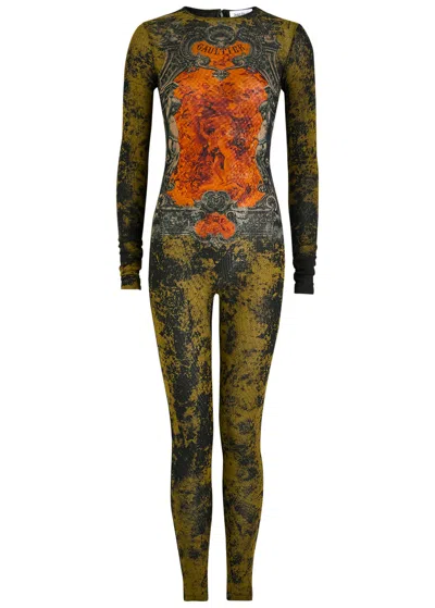 Jean Paul Gaultier Mesh Crew Neck Catsuit Printed Medaillon