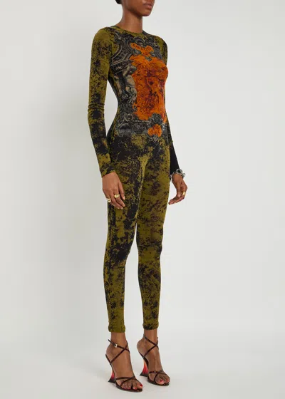 Jean Paul Gaultier Mesh Crew Neck Catsuit Printed Medaillon