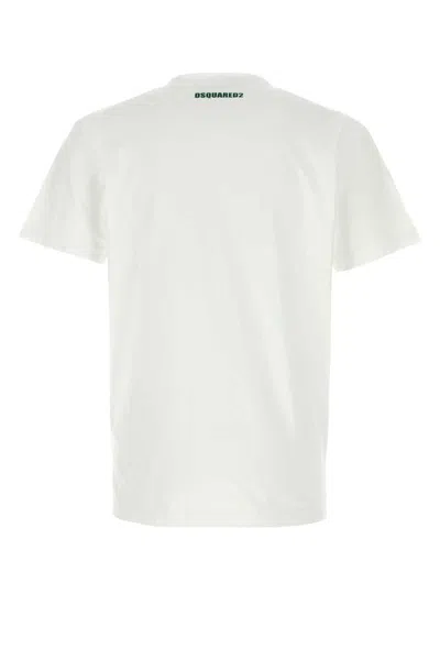Dsquared2 White Crewneck T-shirt With Print On The Front And Logo Lettering On The Rear In Cotton Man In White