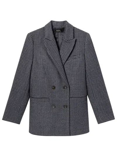 Apc A.p.c. Double-breasted Anthracite Grey Wool Blazer In Gray