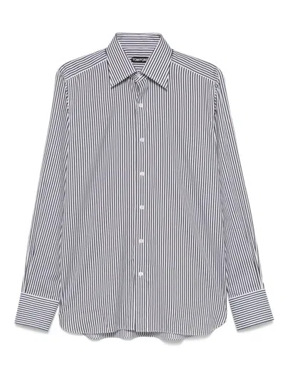 Tom Ford Striped Pattern Button-down Collar Long Sleeves Shirt In Multi