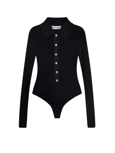 Self-portrait Self Portrait Women Black Viscose Knit Long-sleeved Bodysuit In Black