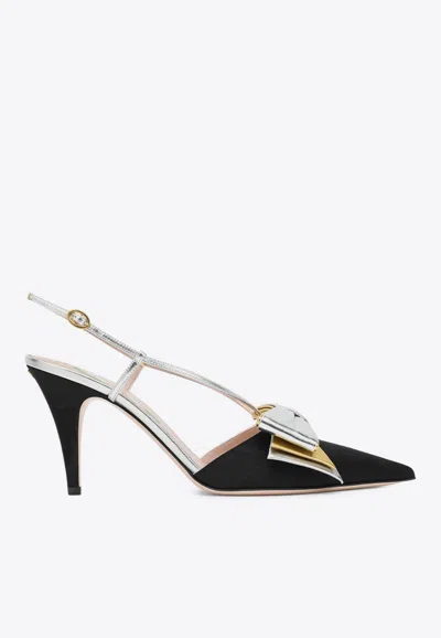 Valentino Garavani Slingback Bowow Pumps Black With Bow In Multi