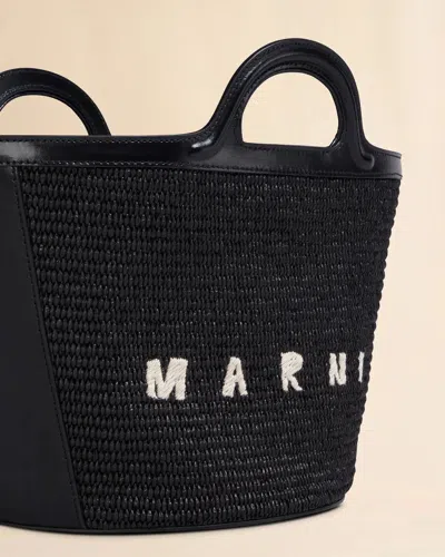Marni Tropicalia Small Bag In Black Leather And Raffia-effect Fabric