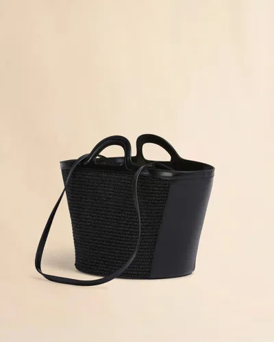 Marni Tropicalia Small Bag In Black Leather And Raffia-effect Fabric