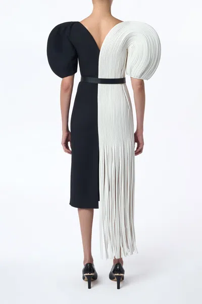 Gabriela Hearst Lysander Fringe Midi Dress In Ivory Nappa Leather & Black Wool Silk Cady