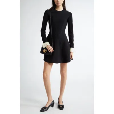 Valentino Garavani Ruffle Cuff Long Sleeve Sweater Dress In Ivory Black
