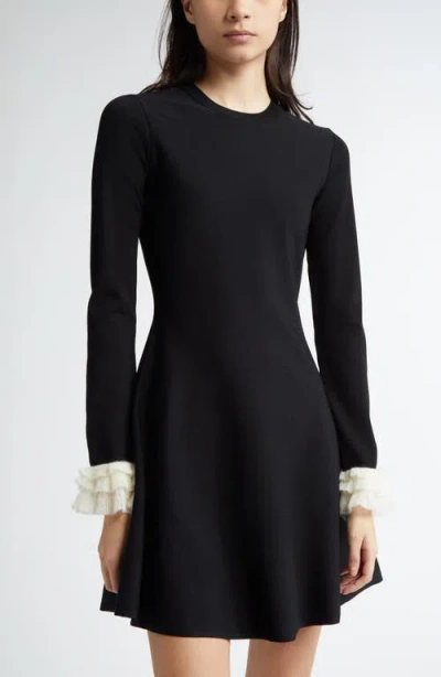 Valentino Garavani Ruffle Cuff Long Sleeve Sweater Dress In Ivory Black