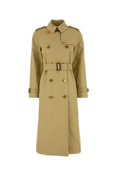 Burberry Waterloo Beige Double-breasted Trench Coat With Classic Collar And Belt Closure In Cotton Woman In Green