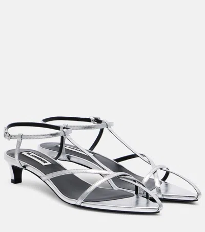 Jil Sander Metallic Kitten T-strap Sandals In Gray