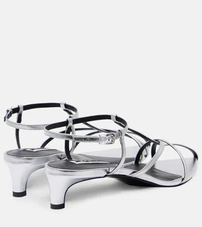 Jil Sander Metallic Kitten T-strap Sandals In Gray