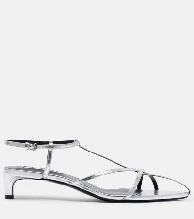 Jil Sander Metallic Kitten T-strap Sandals In Gray