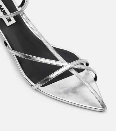 Jil Sander Metallic Kitten T-strap Sandals In Gray