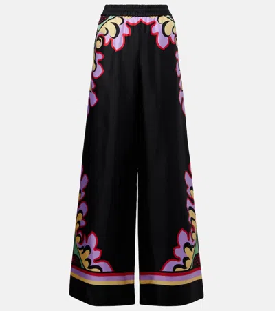 La Doublej La Double J Silk Twill Palazzo Pants With Relaxed Leg Design In Multi