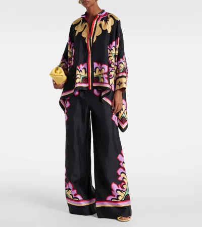 La Doublej La Double J Silk Twill Palazzo Pants With Relaxed Leg Design In Multi