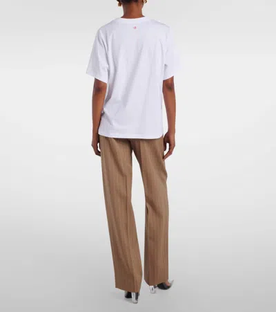 Victoria Beckham White Crewneck T-shirt With Slogan Print On The Front In Cotton Woman