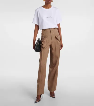 Victoria Beckham White Crewneck T-shirt With Slogan Print On The Front In Cotton Woman