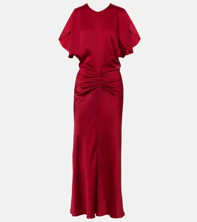 Victoria Beckham Womens Gathered Draped-sleeve Satin Maxi Dress Rose In Red