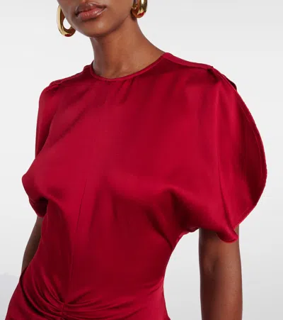 Victoria Beckham Womens Gathered Draped-sleeve Satin Maxi Dress Rose In Red