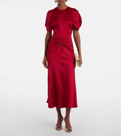 Victoria Beckham Womens Gathered Draped-sleeve Satin Maxi Dress Rose In Red