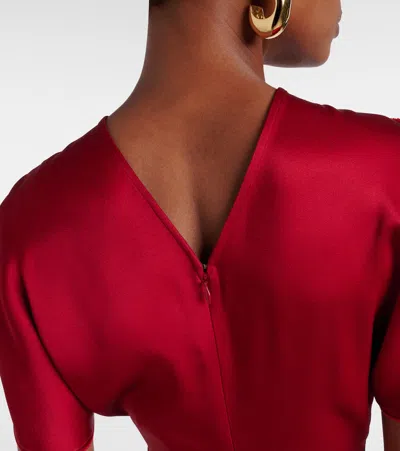 Victoria Beckham Womens Gathered Draped-sleeve Satin Maxi Dress Rose In Red