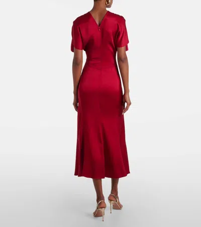 Victoria Beckham Womens Gathered Draped-sleeve Satin Maxi Dress Rose In Red