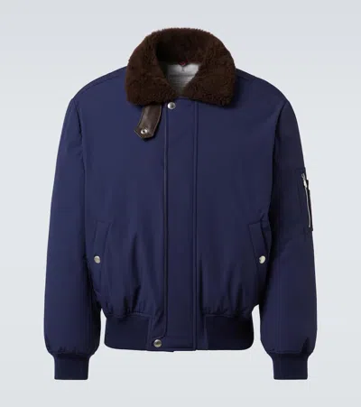 Brunello Cucinelli Down Jacket Nylon Shearling Collar In Blue