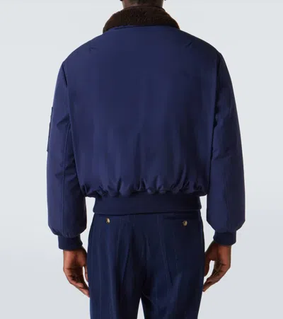 Brunello Cucinelli Down Jacket Nylon Shearling Collar In Blue