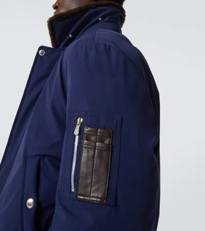 Brunello Cucinelli Down Jacket Nylon Shearling Collar In Blue