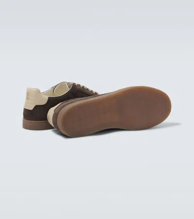 Brunello Cucinelli Suede Low-top Sneakers Contrast Detail In Brown