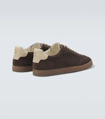 Brunello Cucinelli Suede Low-top Sneakers Contrast Detail In Brown