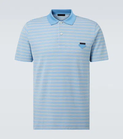 Prada Embroidered Piquet Polo Shirt In Blue