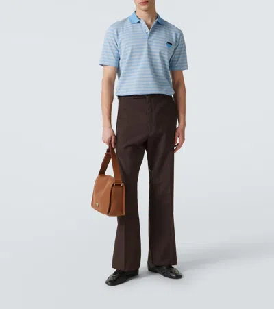 Prada Embroidered Piquet Polo Shirt In Blue