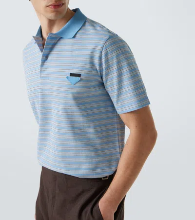 Prada Embroidered Piquet Polo Shirt In Blue