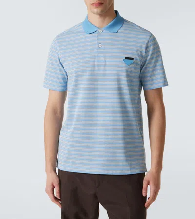Prada Embroidered Piquet Polo Shirt In Blue