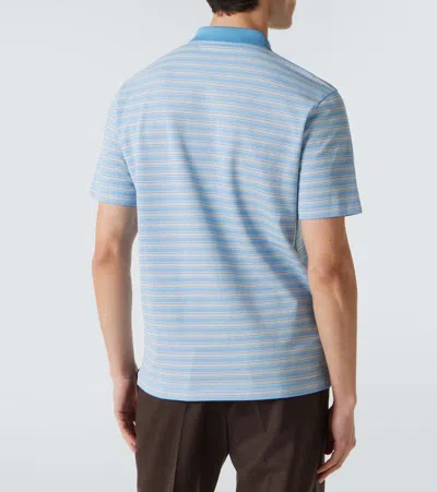 Prada Embroidered Piquet Polo Shirt In Blue