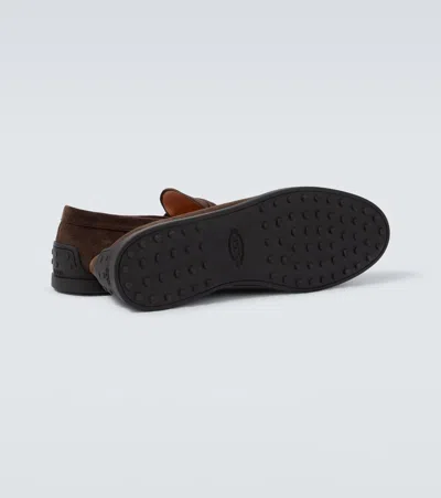 Tod's Suede Penny Strap Loafers Round Toe