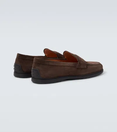 Tod's Suede Penny Strap Loafers Round Toe