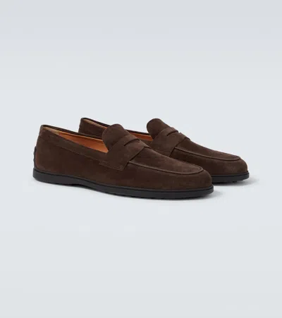 Tod's Suede Penny Strap Loafers Round Toe