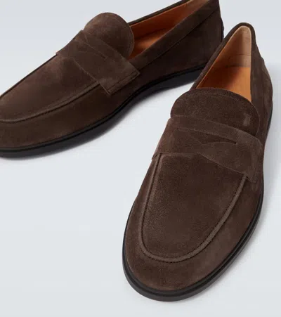 Tod's Suede Penny Strap Loafers Round Toe