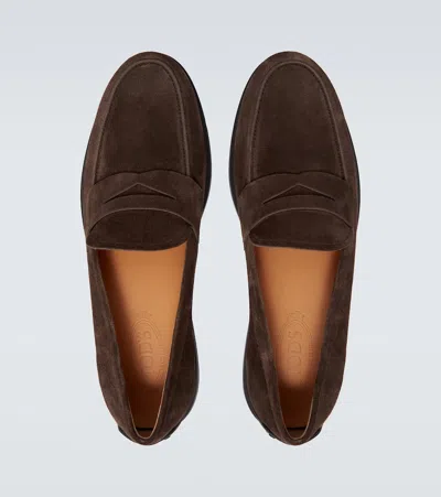 Tod's Suede Penny Strap Loafers Round Toe