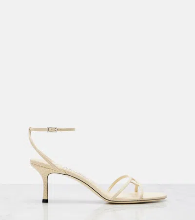 Jimmy Choo Snake-embossed 1998 Leo Metallic Leather Ankle-strap Sandals In Neutral