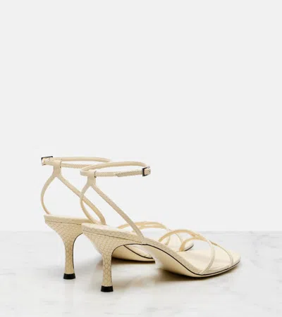 Jimmy Choo Snake-embossed 1998 Leo Metallic Leather Ankle-strap Sandals In Neutral