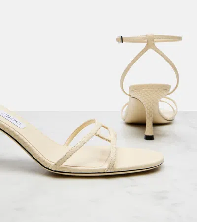 Jimmy Choo Snake-embossed 1998 Leo Metallic Leather Ankle-strap Sandals In Neutral