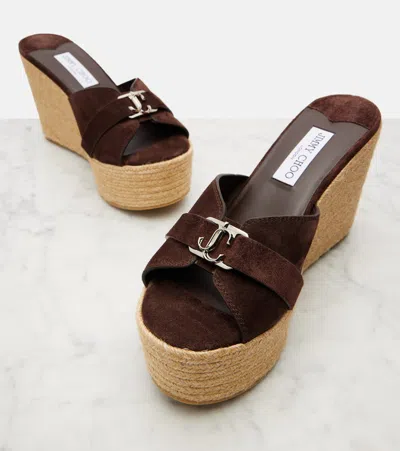 Jimmy Choo Leda Espadrille Sole Wedge Sandals In Brown