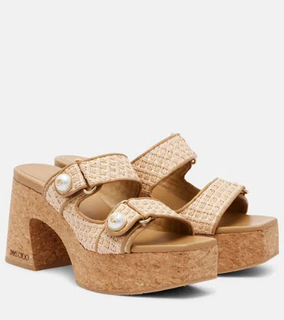 Jimmy Choo Fayence 95 Raffia Dual-strap Platform Sandals